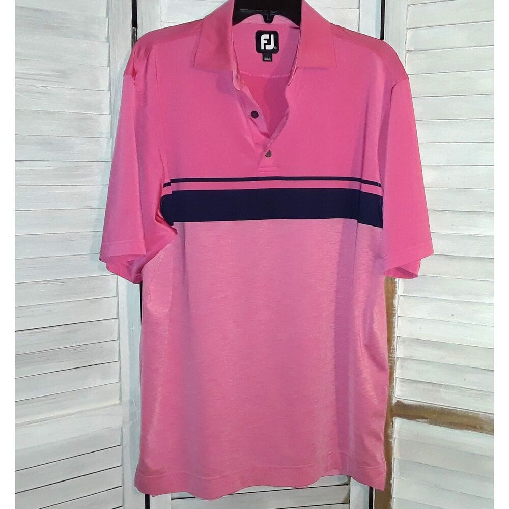 FJ Foot Joy Men's Golf Shirt Size Medium Short Sleeve Color Block Pink